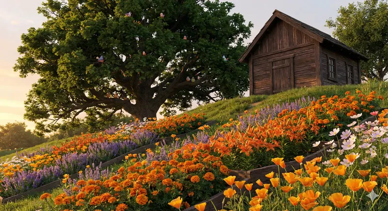 3D Colorful Garden Hill Scene - Thumbnail 2