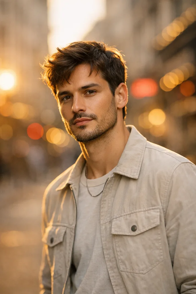 Advertising Key Visual โ Photoreal Portrait with Street Bokeh AI Prompt