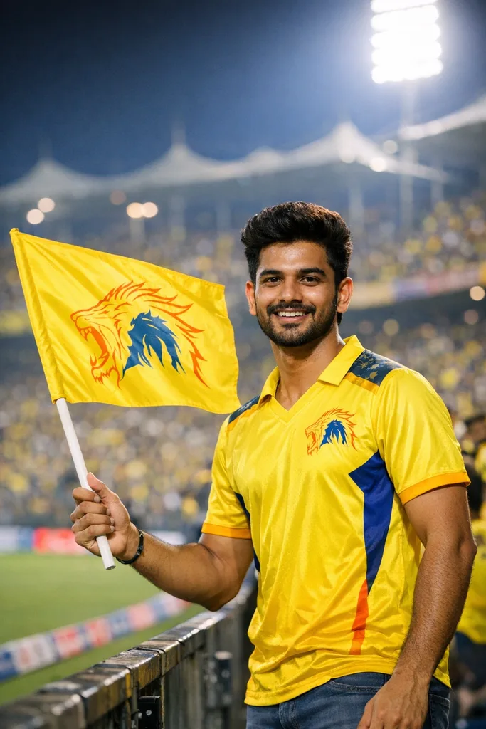 Chennai Super Kings Fan at Chepauk Stadium - IPL Photo Prompt