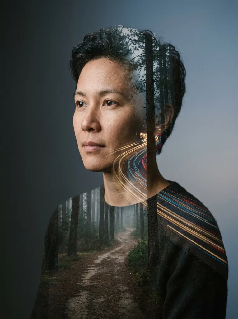 Double Exposure Portrait AI Photo Prompt