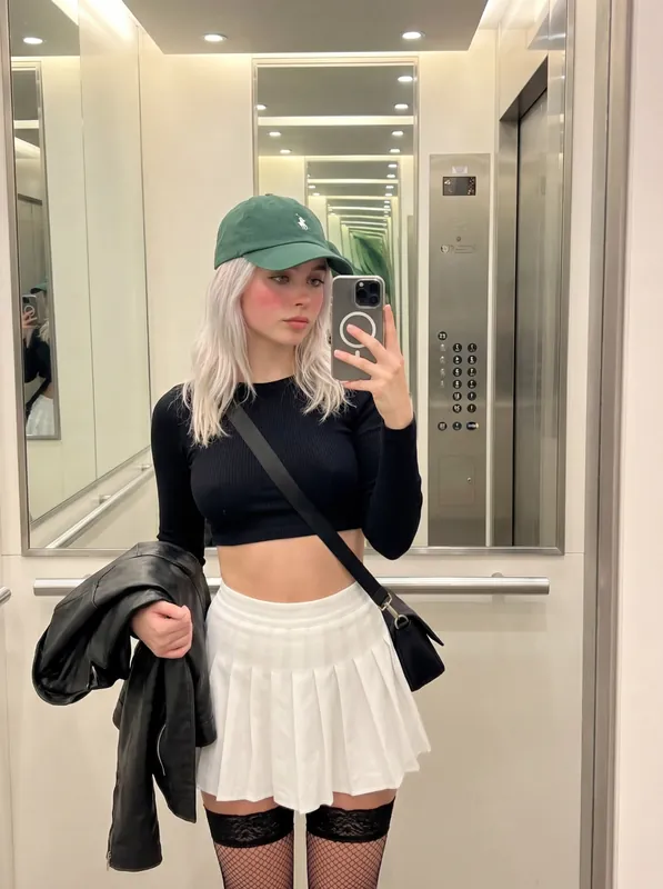 Elevator Mirror Selfie Tennis Outfit - Thumbnail 5