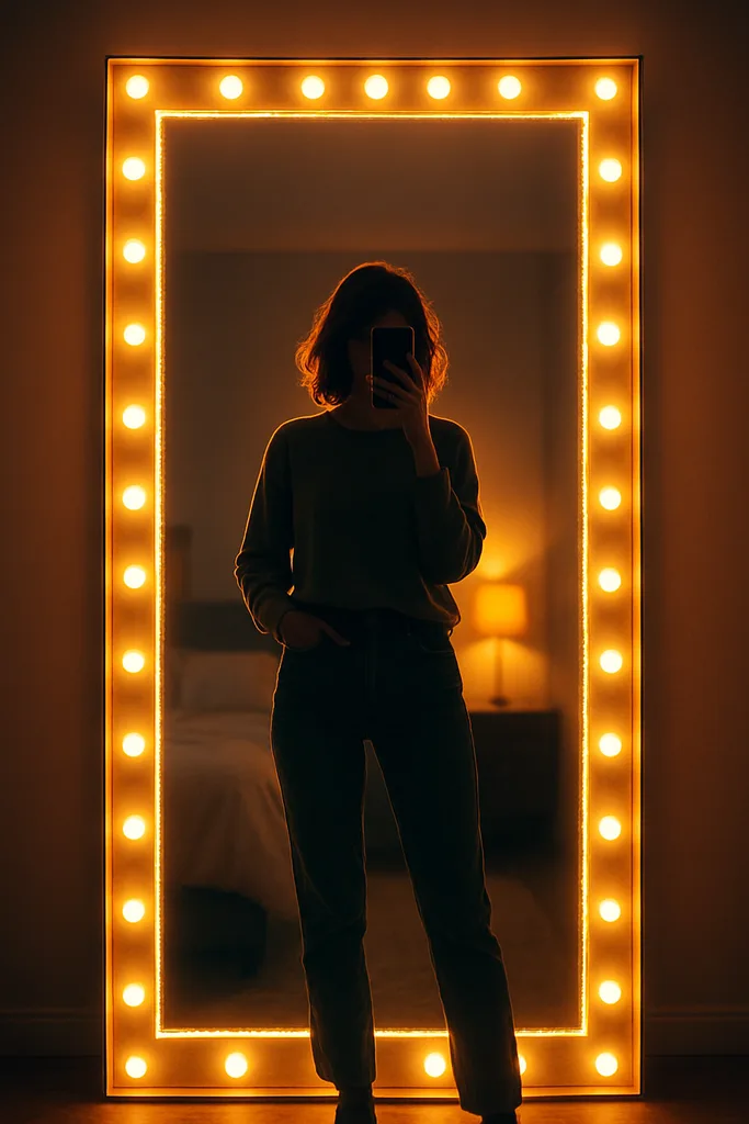 Glowing LED Mirror Selfie AI Photo Prompt