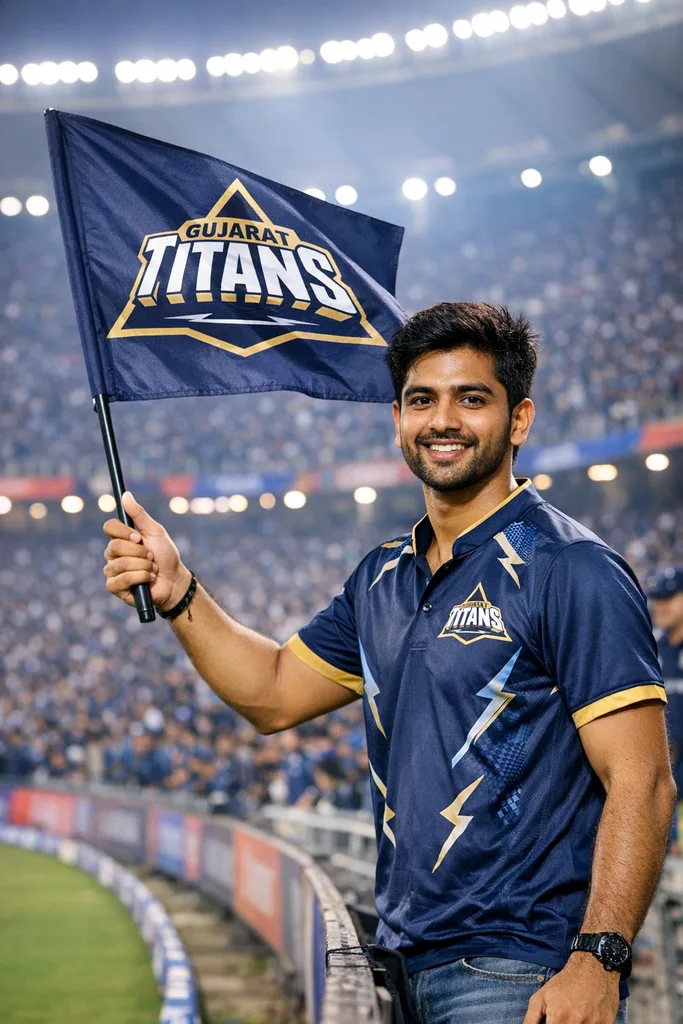 Gujarat Titans Fan at Narendra Modi Stadium - IPL Photo Prompt