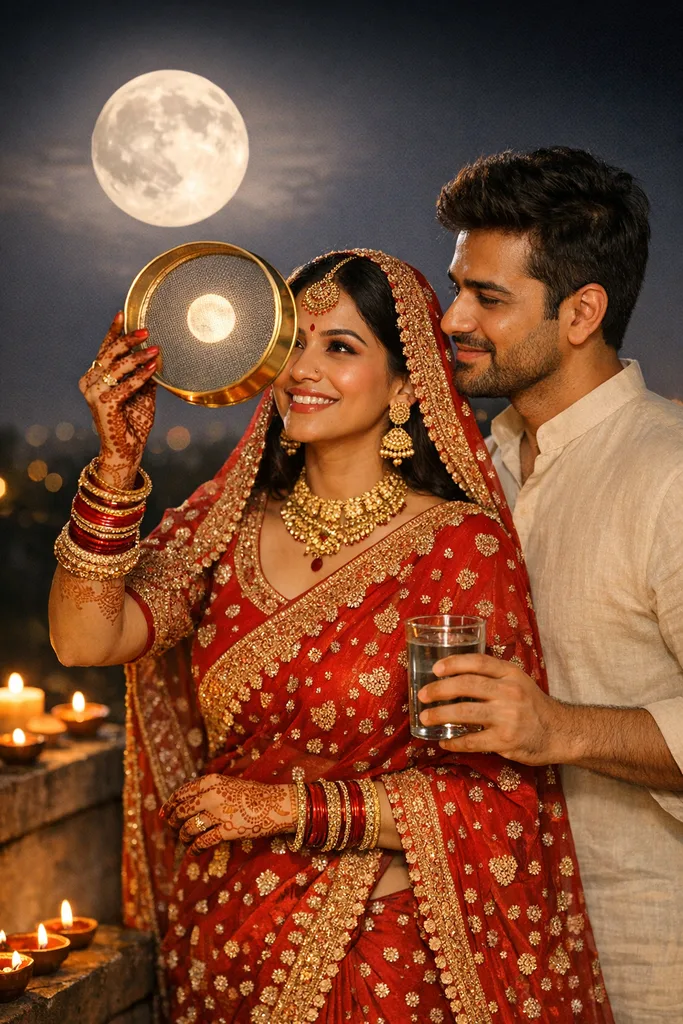 Karva Chauth AI Photo Editing Prompt - Gemini Couple Portrait