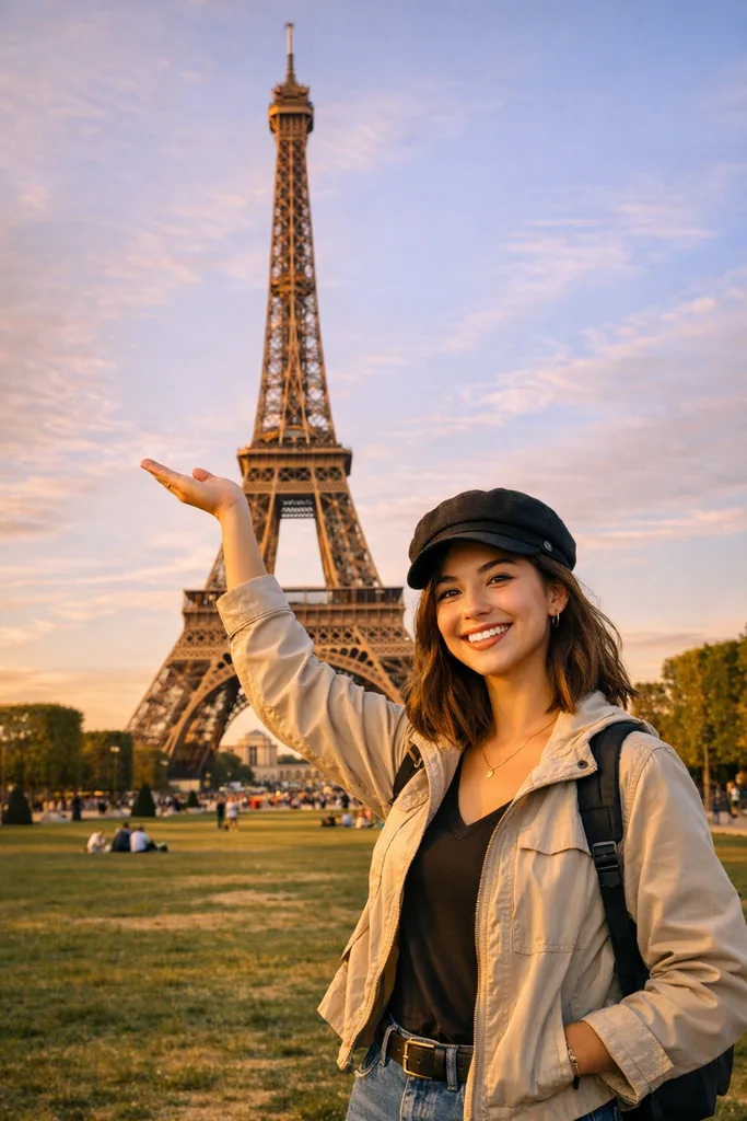 Photo at Eiffel Tower Paris - Travel Gemini AI Prompt