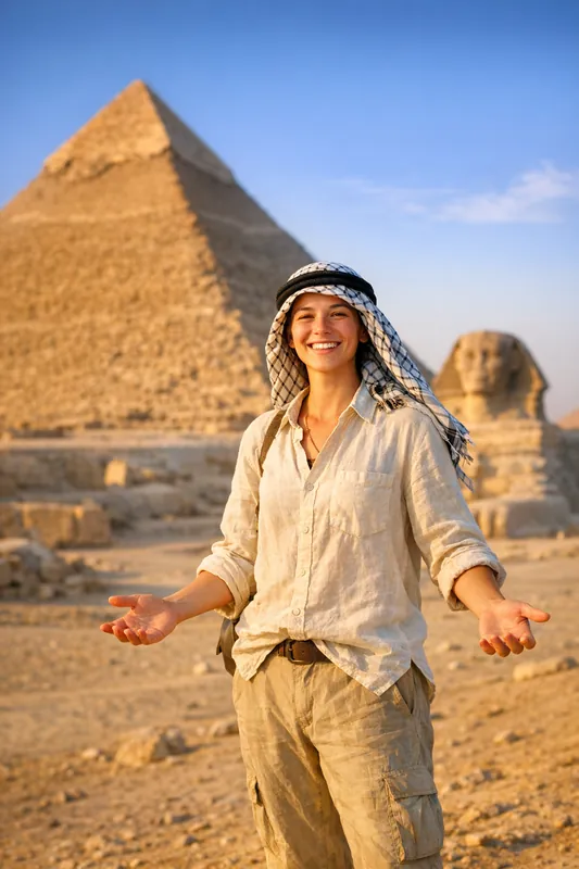 Photo at the Pyramids of Giza - Egypt Travel AI Prompt