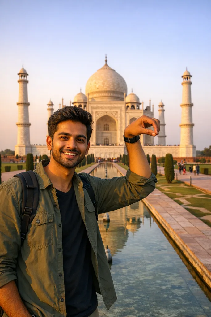 Photo at Taj Mahal - Iconic Agra Travel Gemini AI Prompt