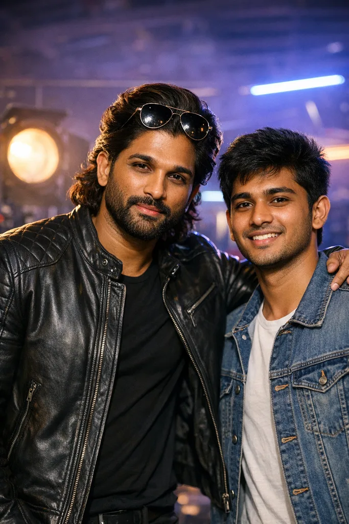 Photo with Allu Arjun - Telugu Star Gemini AI Prompt