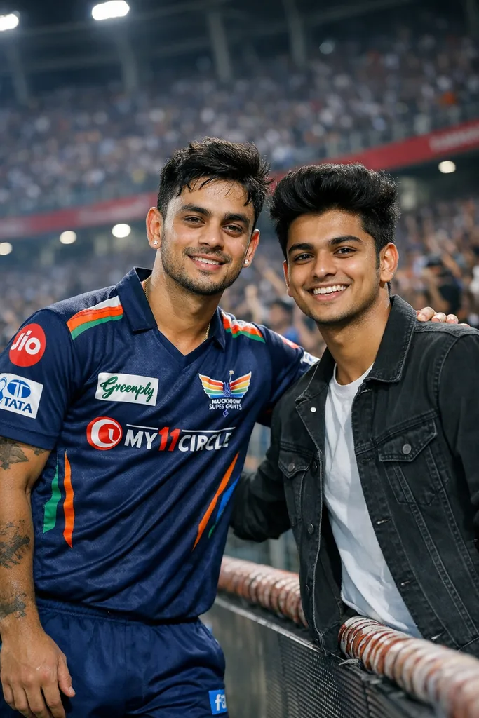 Photo with Ishan Kishan at IPL Stadium - Gemini AI Prompt