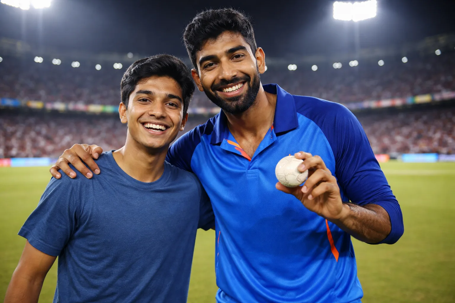 Photo with Jasprit Bumrah at Cricket Stadium - AI Prompt for Gemini