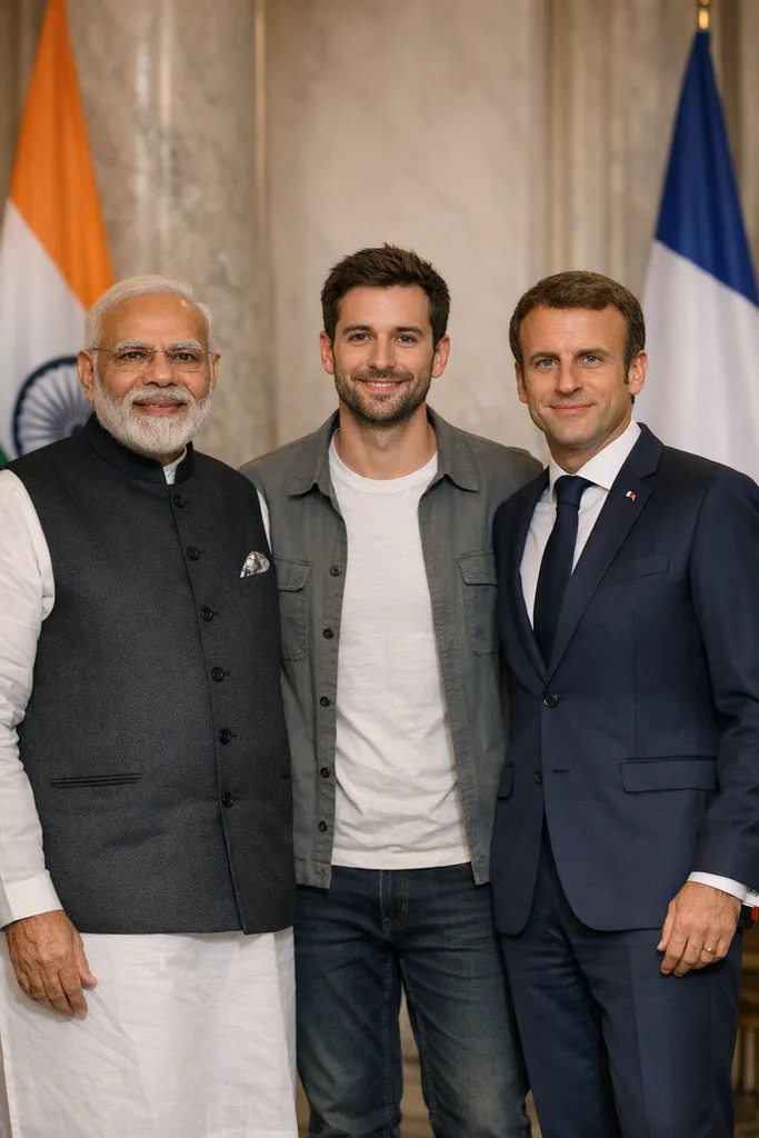 Photo with Modi and Macron - India France Gemini AI Prompt