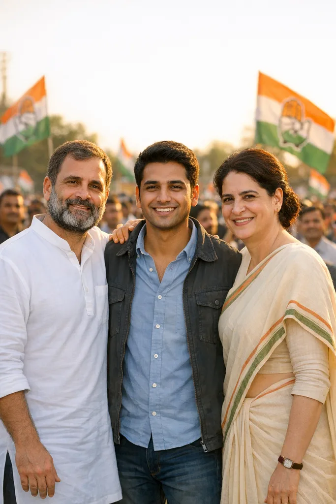 Photo with Rahul Gandhi and Priyanka Gandhi - Congress Siblings Gemini AI Prompt
