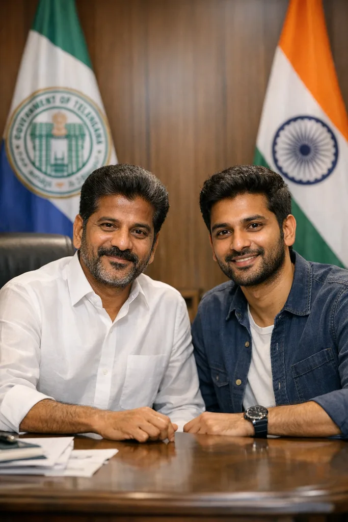 Photo with Revanth Reddy - Telangana CM Gemini AI Prompt