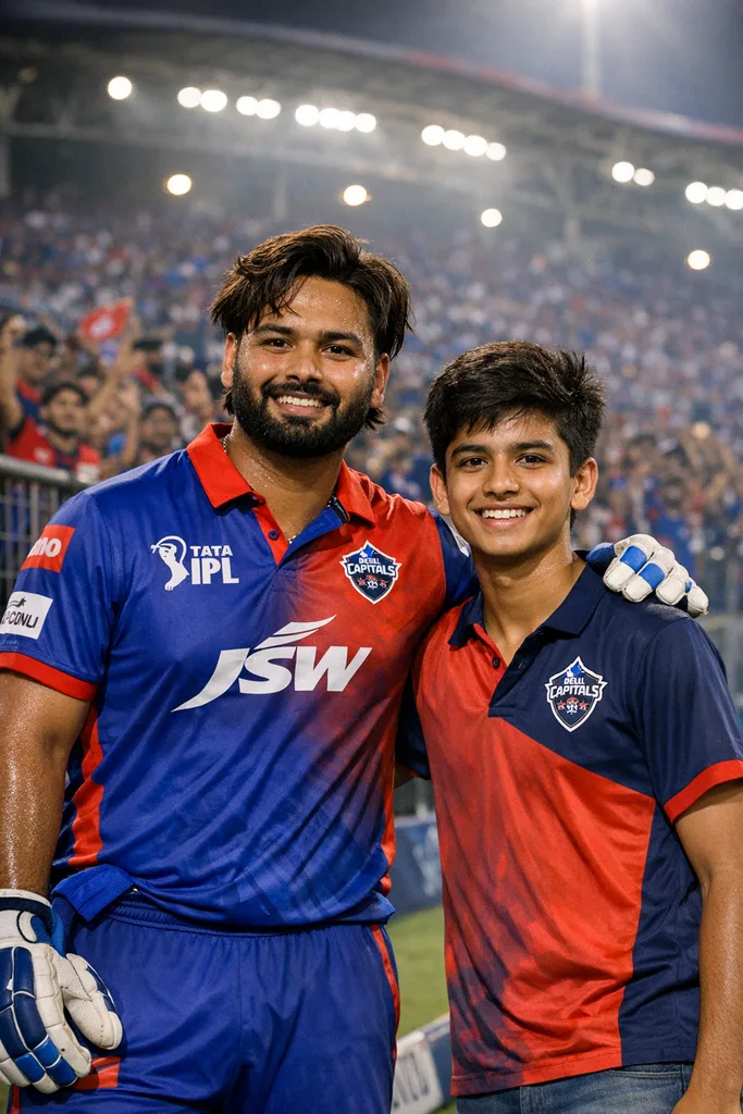 Photo with Rishabh Pant at IPL Stadium - Gemini AI Prompt