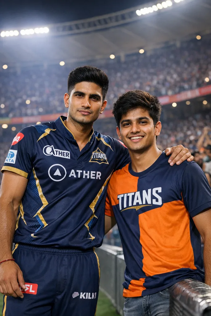 Photo with Shubman Gill at IPL Stadium - Gemini AI Prompt