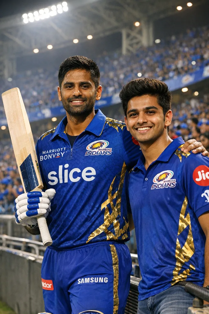 Photo with Suryakumar Yadav at IPL Stadium - Gemini AI Prompt