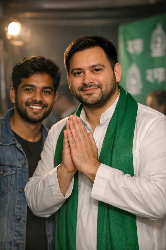 Photo with Tejashwi Yadav - RJD Gemini AI Prompt