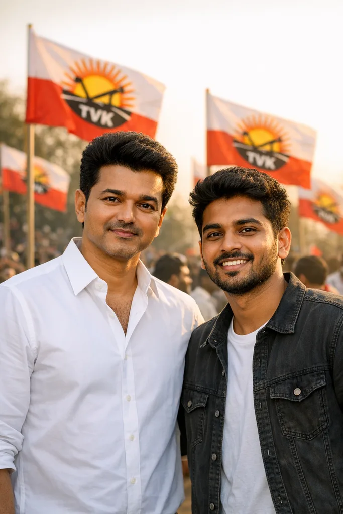 Photo with Thalapathy Vijay - Tamil Star & TVK Gemini AI Prompt