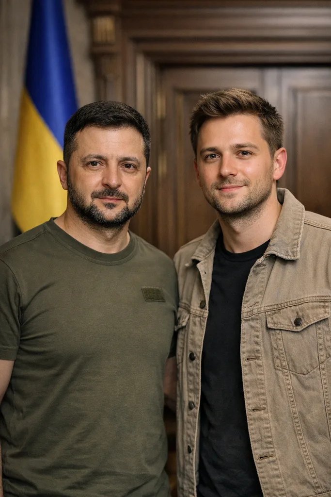 Photo with Volodymyr Zelensky - Ukrainian President Gemini AI Prompt
