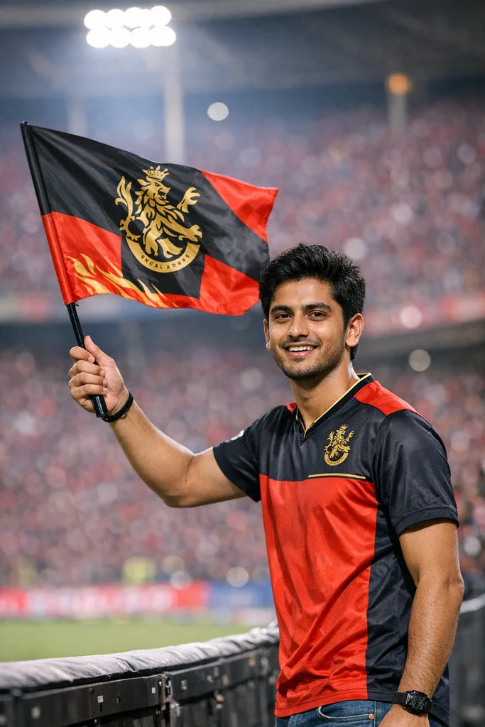 RCB Fan at Chinnaswamy Stadium - IPL Photo Prompt